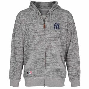 New York Yankees MLB Majestic Distressed Heather Gray Clubhouse Full Zip Hoodie